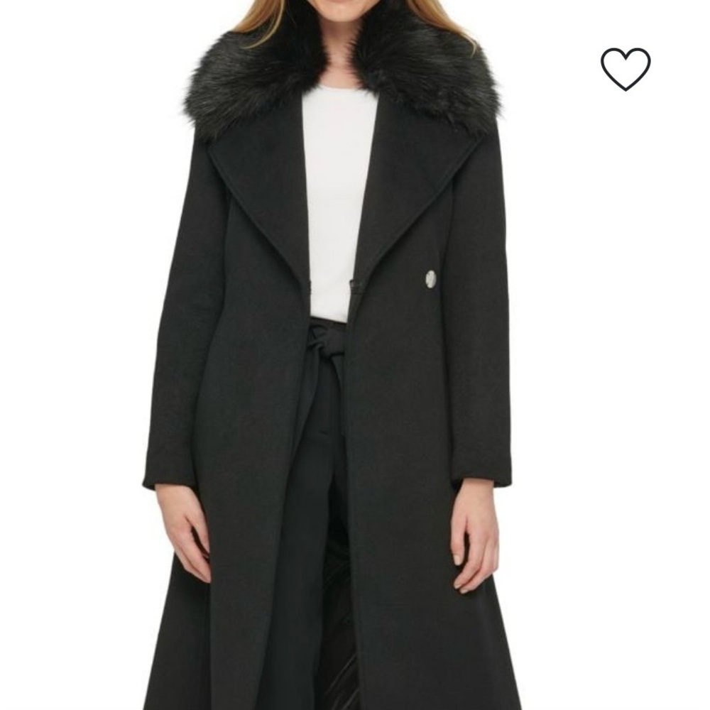 Karl Lagerfeld Paris Wool blend Black Fur Collar Coat